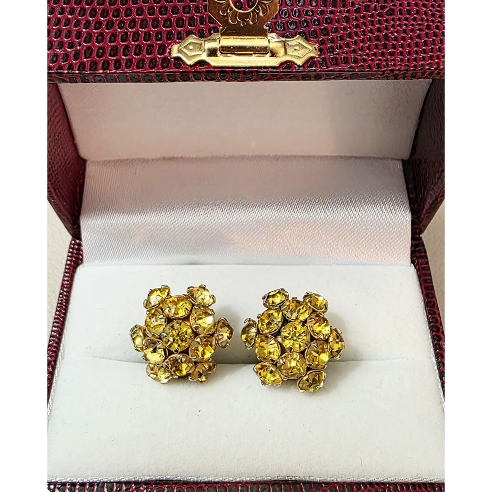 Vintage 1950s SHERMAN AB Crystal Cluster Screw Back Earrings